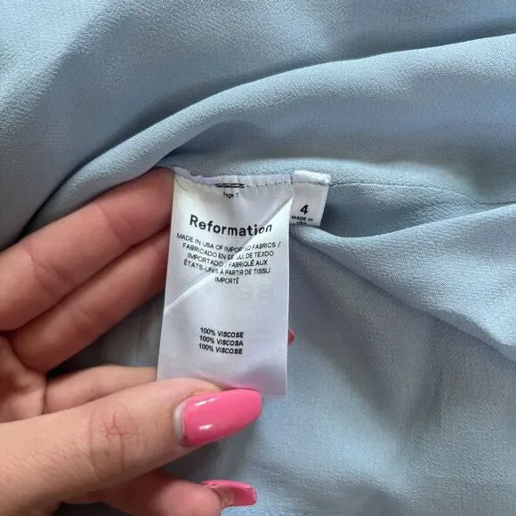 Reformation Evelyn Mineral Blue One Shoulder Maxi Dress - Size 4 - Wedding Guest - Picture 7 of 9